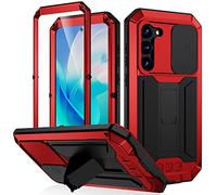 pour Samsung Galaxy S23 5G Coque, Étui Rigide Antichoc Aluminium Métal Gorilla Verre Militaire Duty Robuste Protecteur Couverture pour Samsung Galaxy S23 5G, avec protège-Objectif (Rouge)