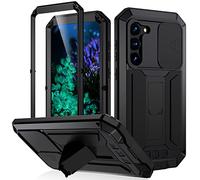 pour Samsung Galaxy S23 Plus 5G/S23+ 5G Coque, Étui Rigide Antichoc Aluminium Métal Gorilla Verre Militaire Duty Robuste Protecteur Couverture pour Galaxy S23 Plus 5G, avec protège-Objectif (Noir)
