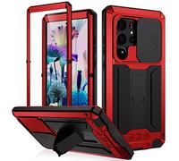 pour Samsung Galaxy S23 Ultra 5G Coque, Étui Rigide Antichoc Aluminium Métal Gorilla Verre Militaire Duty Robuste Protecteur Couverture pour Galaxy S23 Ultra 5G, avec protège-Objectif (Rouge)