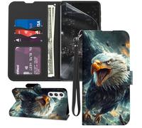 pour Samsung Galaxy S25 Housse portefeuille avec protecteur d'écran, support en simili-cuir à rabat avec porte-cartes, protection complète pour téléphone Samsung S25 6,2 pouces, aigle volant