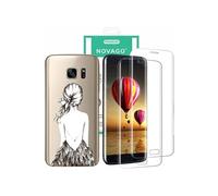 NOVAGO Compatible avec Samsung Galaxy S7 Edge - Pack 3 en 1 - Coque Souple Antichoc et Lot de 2 Films Protection Écran Verre Trempé Incurvé 3D (Dos)