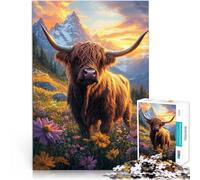 pour s'amuser en Famille Coucher de Soleil sur Les Vaches des Highlands Puzzles 1000 pièces pour Adolescents 26x38cm Interaction Parent-Enfant pour Les Personnes de 14 Ans et Plus
