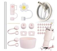 Pour Stanley Cup Lot de 11 couvercles pour tasse Stanley 100 ml, rose, avec pailles, 4 bouchons anti-fuite, 4 couvercles de paille, 1 coque en silicone pour gobelets de 1,2 l et 850 ml
