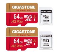 【Pour Switch 1 seulement】GIGASTONE Carte Mémoire 64 de 2 Cartes, 4K Game Pro, Compatible avec GoPro Switch, Vitesse 95 Mo/s. A2 U3 V30 Carte Micro SDXC avec Adaptateur SD.【Récupération gratuite 5 ans】