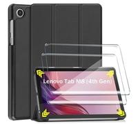 pour Tablet Lenovo Tab M8 4th gen Coque + 2 x Film Protection Lenovo Tab M8 4th gen Verre Trempé Flip Case Cover Etui Bumper avec Support Fonction Housse-Black