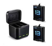 pour Telesin Lot de 2 Batteries de Rechange pour GoPro Hero 13 - Noir - Chargeur de boîte à 3 emplacements avec Port de Charge de Type C pour caméra d'action Go Pro 13