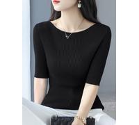 pour top pour femme Ice Silk Manches Courtes Été Léger pour | Matière ice silk, ultra-léger, respirant, idéal été, col rond manches courtes(Black One size)