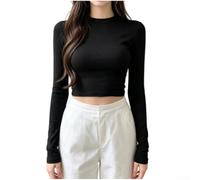 pour top pour femme Manches Longues Crop Polyester Souple Basique | Polyester léger et doux, élasticité modérée pour un confort toute la journée, idéal comme couche de base(Black L)
