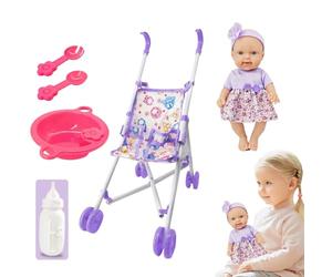 pour Tout-Petits avec Poussette,Ensemble de avec Poussette - Accessoires de pour Tout-Petits pour Un Jeu de Simulation réaliste | réaliste de 10 Pouces avec Accessoires de pour, Jouet de ma
