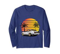 pour Un Amateur de Voiture avec Un thème de Voiture, Coucher de Soleil et Palmier Manche Longue, Unisexe pour Adultes, Bleu Marine, XXL