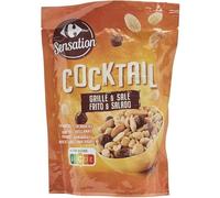 Pour un apéritif convivial et gourmand, CARREFOUR Mélange de graines Cocktail grillé et salé, cacahuètes noisettes amandes noix de cajou, sachet refermable de 110g - Lot de 4