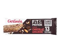 Pour un encas gourmand sans sucres ajoutés - GERLINEA Barre protéinée chocolat amande, 13 g de protéines et vitamines, format 45 g - Lot de 4
