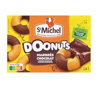 Pour un goûter moelleux et sans huile de palme - ST MICHEL Doonuts Marbrés Chocolat, boîte de 6 gâteaux, 180g - Lot de 4