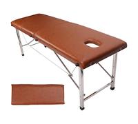 Pour un lit de spa, pour une table de massage, pliable, support en acier inoxydable, cuir PU doux, marron clair, pour le salon/hôtel de la maison/beauté
