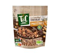 Pour un petit déjeuner gourmand et source de protéines - TERRES & CEREALES BIO Muesli croustillant chocolat protéiné sans huile de palme, avoine de France, Sachet refermable 500g - Lot de 3