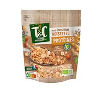 Pour un petit déjeuner gourmand et source de protéines - TERRES & CEREALES BIO Muesli croustillant noisettes sans huile de palme, sachet refermable 500g - Lot de 3