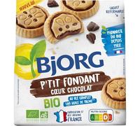 Pour une pause gourmande et déculpabilisée, découvrez BJORG P'tit fondant cœur chocolat, biscuit bio au blé complet sans huile de palme, sachet refermable de 180g - Lot de 3