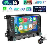 Pour VW Touran Tiguan Golf 5 6 Passat Polo 7''Android 14 Carplay Autoradio GPS Navi WIFI BT DAB+ USB Type-C Avec microphone Caméra de recul 2+64G