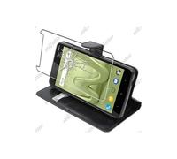 pour Wiko Lenny 4 Plus - Housse Portefeuille Coque Etui Folio Simili Cuir avec Film protection écran en VERRE Trempé, Couleur Nero [Dimensions