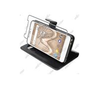 pour Wiko Tommy 2 Plus - Housse Portefeuille Coque Etui Folio Simili Cuir avec Film protection écran en VERRE Trempé, Couleur Nero [Dimensions