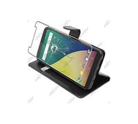 pour Wiko View XL - Housse Portefeuille Coque Etui Folio Simili Cuir avec Film protection écran en VERRE Trempé, Couleur Nero [Dimensions PRECISES
