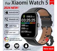 Pour Xiaomi Montre 5 Version Mondiale Hommes Femmes Hd Amoled Affichage Fréquence Cardiaque Bluetooth Appel Gps Piste Étanche Sport Montre Intelligente.Black Leather.Watch 5