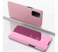 Pour Xiaomi Poco F3 Mi 11i 5g K40 K40 Pro Miroir Réfléchissant Livre Mirror Stand Protection Intégrale Rectoverso 360° Full Body Affichage Appel Rose