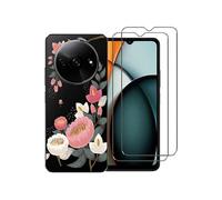 NOVAGO Compatible avec Xiaomi Redmi A3 4G / Redmi A3X 4G - Pack Complet- Coque Résistante Transparente avec Motif Fantaisie imprimé + 2 Films Protection vitre écran Verre trempé (Grosse Fleur)