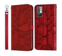 Pour Xiaomi Redmi Note 10-Note 10s 6.43"" Housse - Etui à Rabat PU Cuir Portefeuille-Arbre Rouge