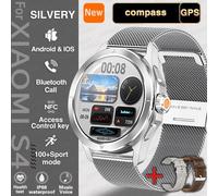 Pour Xiaomi S4 Ultra Sports De Plein Air Montre Intelligente Hommes Amoled Écran Nfc Gps Boussole Fréquence Cardiaque Étanche Bluetooth Appel Smartwatch-Ceinture En Mailles Argentées 2a