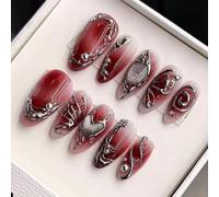 pour y2k Gothic Red Black Gradient Press On Nails Almond pour