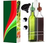 POURA Bouteilles en Verre pour Huiles d’Olive et Vinaigres avec Bec Verseur CLICKSEAL, Lot de Versement de Vinaigre et d'Huile d'Olive 500 ml, Accessoires de Cuisine, Inc. Entonnoir Carafe en Silicone