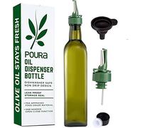 Poura Bouteilles en Verre pour Huiles d’Olive et Vinaigres avec Bec Verseur Clickseal, Lot de Versement de Vinaigre et d'Huile d'Olive 500 ml, Accessoires de Cuisine, Inc. Entonnoir Carafe en Silicone