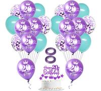 Pourpre Ballon 20 ans anniversaire femme décoration 22 pièces violet bleu Happy 20th Birthday latex ballons 20 ans anniversaire décoration 20 ans femme décoration gâteau 20 ans anniversaire femme