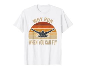 Pourquoi Courir Quand Vous Pouvez Voler Un Nageur Amusant avec Papillon T-Shirt Graphique avec Valeur, Homme, Blanc, XL