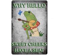 Pourquoi « Hello Sweet Cheeks Have A Seat Frog Play The Mandolin » ? Plaque en métal style rétro, décoration murale, cadeau amusant pour café, maison, cuisine, garage, salle de bain, ferme, jardin, b
