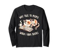 Pourquoi Parler aux Gens Quand J'Ai des Livres Mignon Chat lisant EduEly Manche Longue