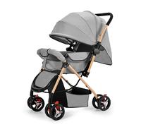 Poussette 2 En 1 Avec Système De Voyage, Poussette Bébé 2 En 1 Avec Deux Modes De Poussée Réversibles, Poussette Pour Nouveau-né Pliable En Un Clic, Cadre En Aluminium(Gray)