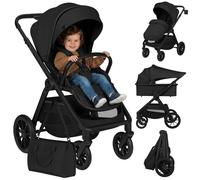 Poussette 2 en 1 LIONELO Layla - Nacelle - Sac à langer - Habillage pluie - Accessoires - Jusqu'à 22kg - Noir