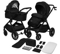 Poussette 2 en 1 LIONELO Layla - Nacelle - Sac à langer - Habillage pluie - Accessoires - Jusqu'à 22kg - Noir