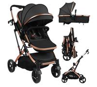 Poussette 2 en 1 FLASIDU, Poussette cosy voyage, Jusqu'à 15KG, 0-3 ans, capote réglable, siège réversible, Avec grand panier, Noir