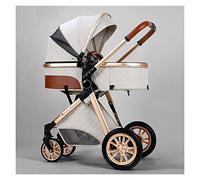 Poussette 2 en 1 for bébé - Poussette de luxe pliable - Ressorts d'absorption des chocs - Landau haute vue - Poussettes for nouveau-né - Poussette parapluie compacte for bébé (Color : Bianco)
