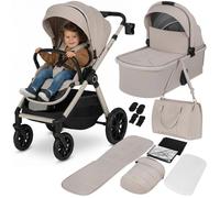 LIONELO LAYLA Poussette 2-en-1 0-48 mois jusqu'à 22 kg Nacelle jusqu'à 9 kg, Réglage du dossier et des pieds, AiryDots, Roues pivotantes 360o en PU Absorption totale des chocs Cabine XXL (Beige)