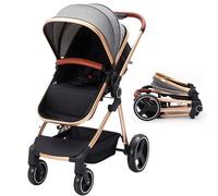 Poussette 2 En 1, Poussette Combinée Compacte Légère Pliable Avec Siège Inclinable, Landau Réglable, Poussette Bébé Confort Tout Terrain Haut Paysage, 0-3 Ans (Or)