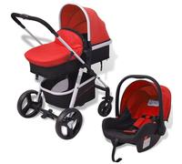 vidaXL Poussette 3-en-1 Aluminium Rouge et noir 10114