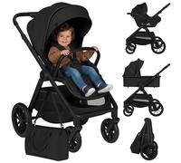 Poussette 3en1 LIONELO Layla - Nacelle - Siège auto - Sac à langer - Habillage pluie - Accessoires - Jusqu'à 22kg - Noir