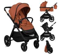 Poussette 3en1 LIONELO Layla - Nacelle - Siège auto - Sac à langer - Habillage pluie - Accessoires - Jusqu'à 22kg - Orange