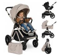 Poussette 3en1 LIONELO Layla - Nacelle - Siège auto - Sac à langer - Habillage pluie - Accessoires - Jusqu'à 22kg - Beige