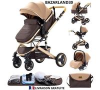 Poussette 3 en 1 - BAZARLAND30 - Marron - Réversible - Haute qualité - Roues increvables