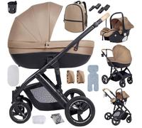 Poussette 3 en 1 bébé avec nacelle, pliable, roues tout-terrain, système de voyage, accessoires et protection pluie inclus